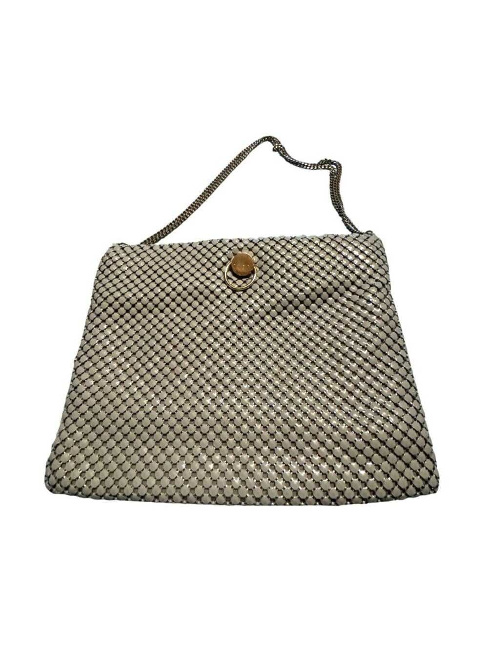 Vintage 80s Silver Mesh Shoulder Bag With Chain Strap & Clasp Closure